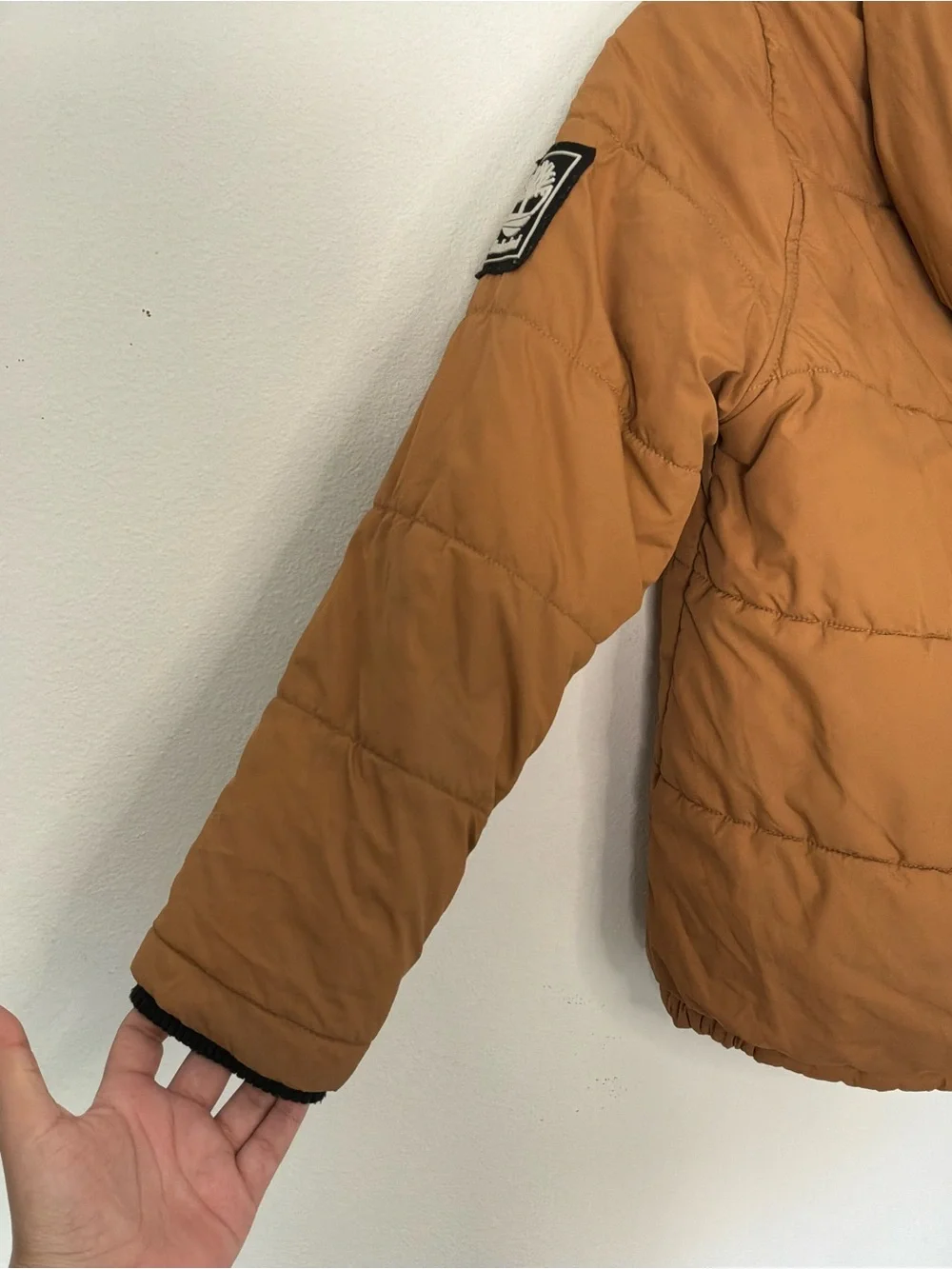 Timberland Youth Hooded Puffer Jacket | Brown Insulated Coat | Size Medium 10/12